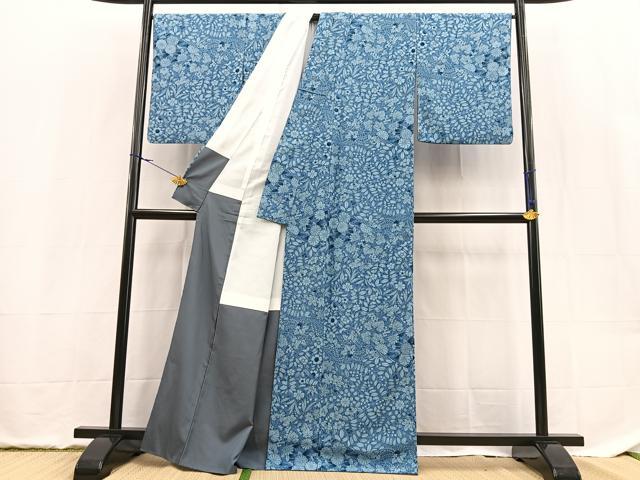 平和屋着物■小紋 切嵌草花文 洗える着物 BAAX9504yc