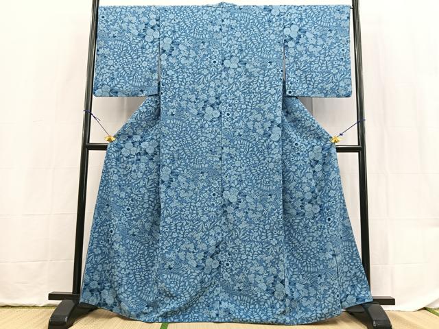 平和屋着物■小紋 切嵌草花文 洗える着物 BAAX9504yc