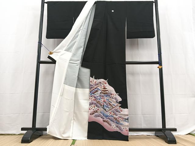平和屋着物■黒留袖 松竹梅風景文 金彩 洗える着物 BAAX9509yc