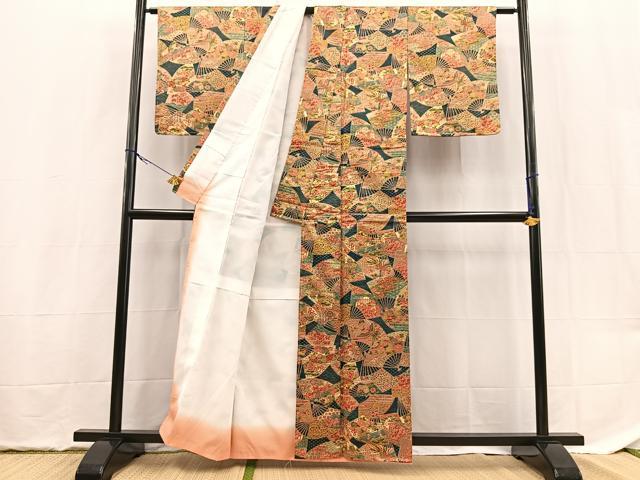 平和屋着物■小紋 鳳凰扇面花文 洗える着物 未使用 BAAX9512yc
