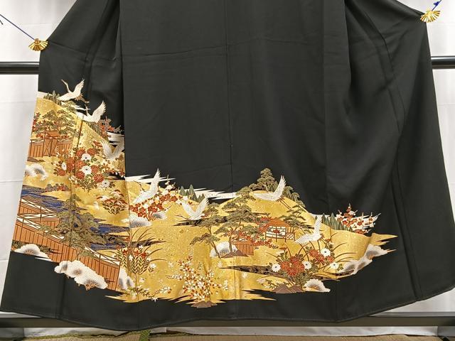 平和屋着物■豪華黒留袖 飛鶴風景文 金銀彩 正絹 逸品 BAAX9513yc