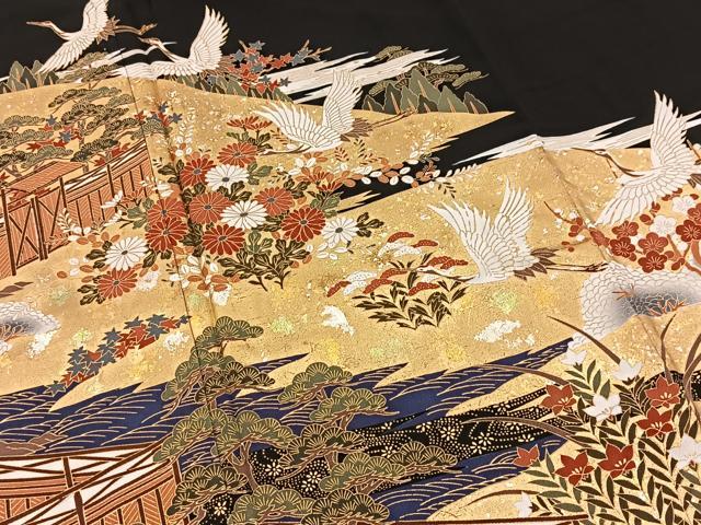 平和屋着物■豪華黒留袖 飛鶴風景文 金銀彩 正絹 逸品 BAAX9513yc