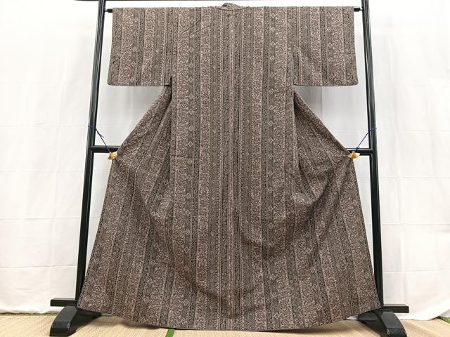 平和屋着物■上質な小紋 紬地 更紗間道 正絹 逸品 BAAX9517yc