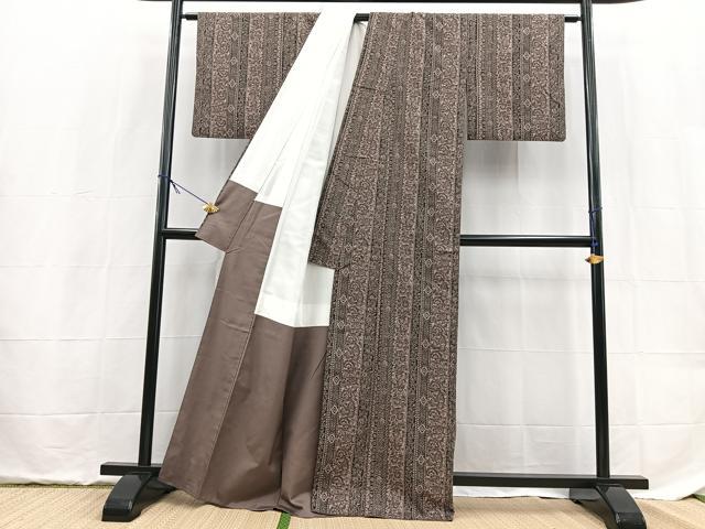 平和屋着物■上質な小紋 紬地 更紗間道 正絹 逸品 BAAX9517yc