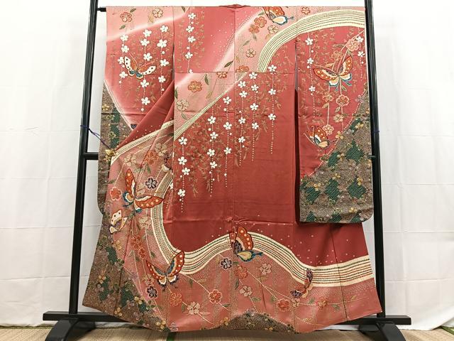平和屋着物■豪華振袖 花蝶文 暈し染め 金彩 正絹 逸品 BAAX9518yc