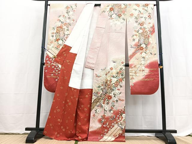 平和屋着物■豪華振袖 駒刺繍 御所車花蝶文 暈し染め 金彩 正絹 逸品 BAAX9525yc