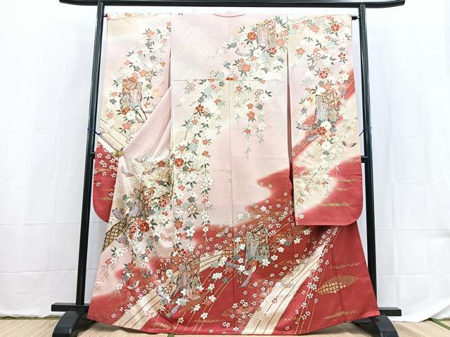 平和屋着物■豪華振袖 駒刺繍 御所車花蝶文 暈し染め 金彩 正絹 逸品 BAAX9525yc