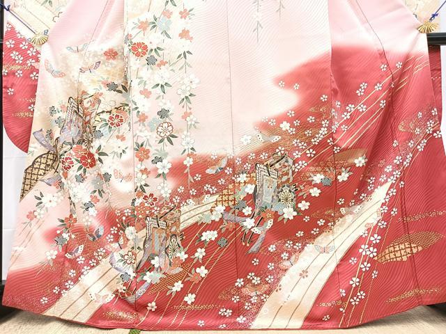 平和屋着物■豪華振袖 駒刺繍 御所車花蝶文 暈し染め 金彩 正絹 逸品 BAAX9525yc