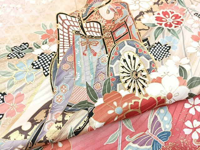 平和屋着物■豪華振袖 駒刺繍 御所車花蝶文 暈し染め 金彩 正絹 逸品 BAAX9525yc