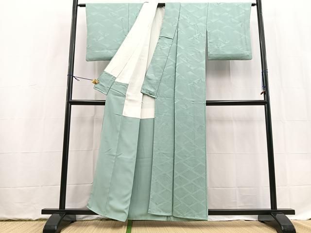 平和屋着物■上質な色無地 菱つなぎ花地紋 水浅葱色 正絹 逸品 BAAX9528yc