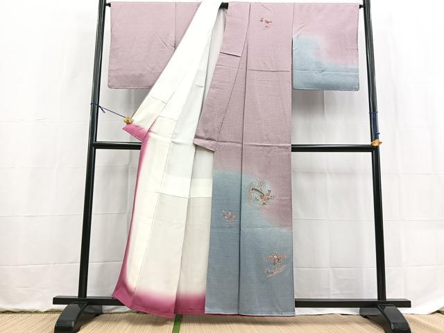 平和屋着物■訪問着 総刺繍 渡り橋花文 暈し染め 金彩 正絹 逸品 BAAX9529yc