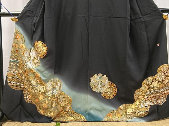 平和屋着物■豪華黒留袖 作家物 向かい鳳凰更紗花文 暈し染め 金銀彩 正絹 逸品 BAAX9536yc