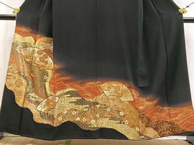平和屋着物■豪華黒留袖 地紙更紗花文 暈し染め 金銀彩 正絹 逸品 BAAX9551yc