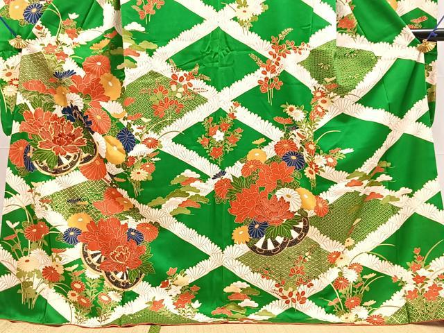 平和屋着物■豪華振袖 駒刺繍 菱天井花車文 金彩 正絹 逸品 BAAX9558yc