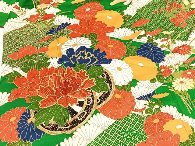 平和屋着物■豪華振袖 駒刺繍 菱天井花車文 金彩 正絹 逸品 BAAX9558yc