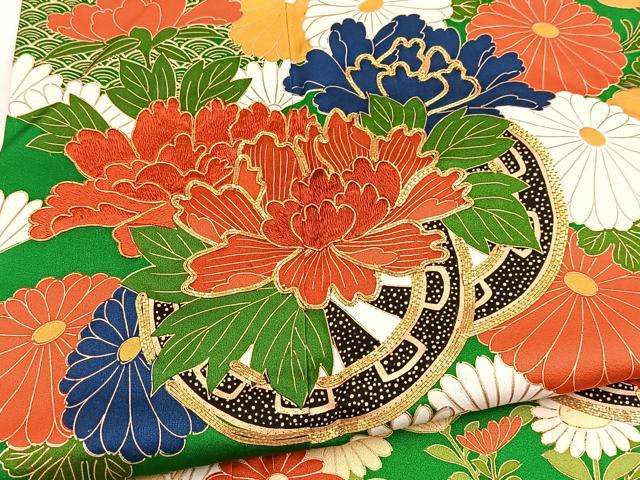 平和屋着物■豪華振袖 駒刺繍 菱天井花車文 金彩 正絹 逸品 BAAX9558yc