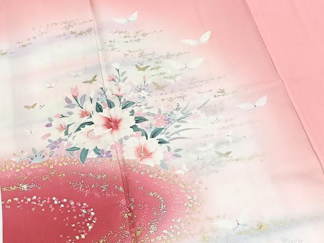 平和屋着物■訪問着 花蝶文 暈し染め 金銀彩 正絹 逸品 BAAX9560yc
