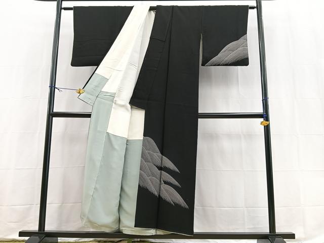平和屋着物■訪問着 立波文 黒地 正絹 逸品 BAAX9563yc