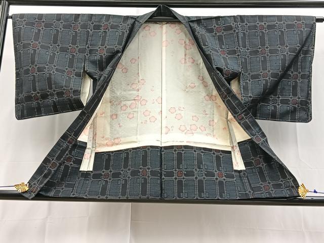 平和屋着物■本場大島紬 アンサンブル 幾何学文様 池田絹織物謹製 証紙付き 正絹 逸品 未使用 BAAX9566yc