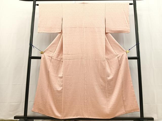平和屋着物■上質な色無地 石垣地紋 水柿色 正絹 逸品 BAAX9572yc