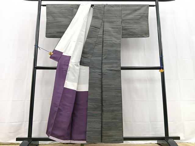 平和屋着物■上質な紬 100亀甲 吉祥横段文 正絹 逸品 BAAX9573yc