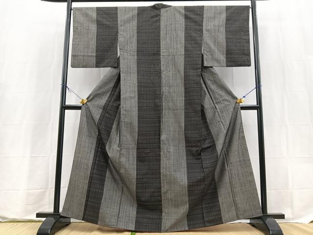 平和屋着物■上質な紬 間道 黒地 正絹 逸品 BAAX9576yc