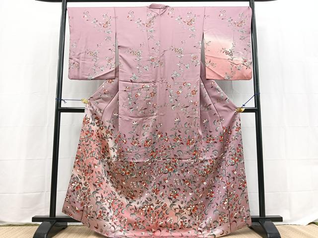 平和屋着物●訪問着 更紗花文 暈し染め 正絹 逸品 BAAX9578yc