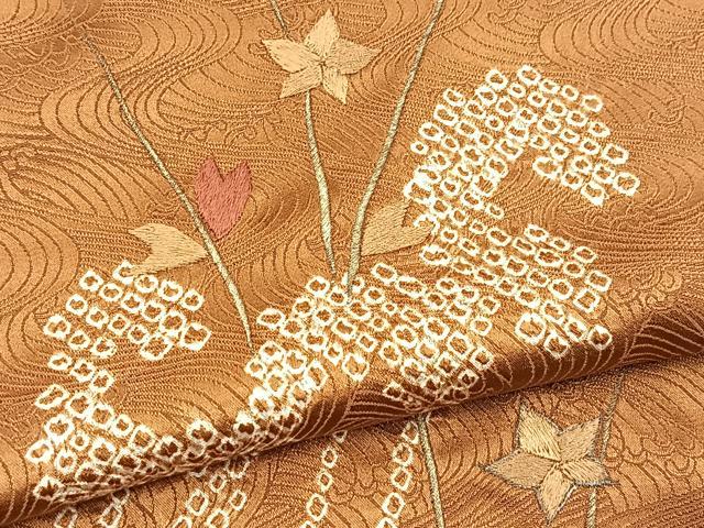 平和屋着物■訪問着 絞り 刺繍 立波草葉文 金銀糸 正絹 逸品 BAAX9580yc