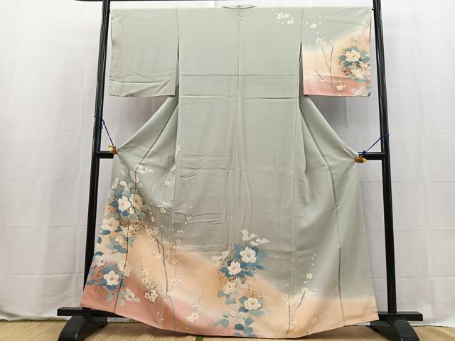 平和屋着物●訪問着 草花文 暈し染め 正絹 逸品 BAAX9581yc