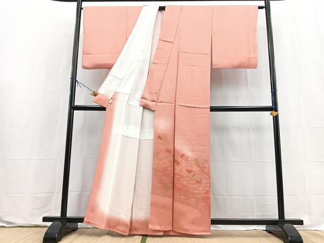 平和屋着物●色留訪問着 地紋起こし 竹梅文 薄紅色 暈し染め 正絹 逸品 BAAX9589yc