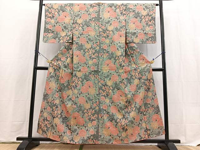 平和屋着物■上質な紬 立波花文 黒地 正絹 逸品 未使用 BAAX9591yc