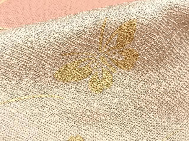 平和屋着物●訪問着 刺繍 花蝶文 薄紅色 暈し染め 金彩 正絹 逸品 未使用 BAAX9596yc