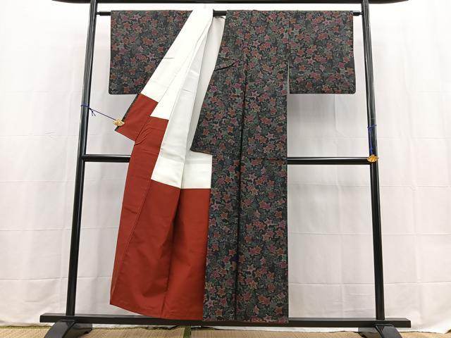 平和屋着物■本場大島紬 草花文 正絹 逸品 BAAX9597yc