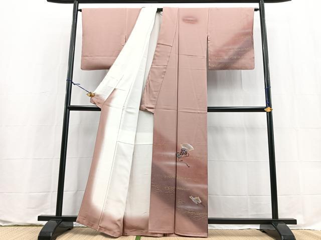 平和屋着物■訪問着 鼓扇文 鴇浅葱色 暈し染め 金銀彩 正絹 逸品 未使用 BAAX9606yc