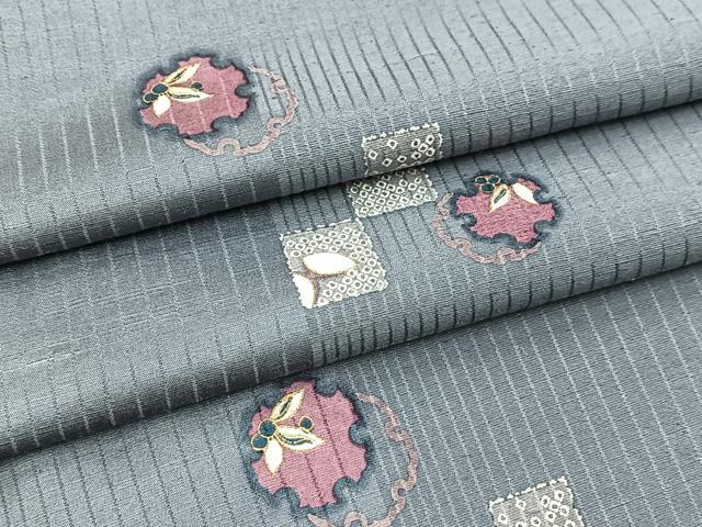平和屋着物●上質な小紋 紬地 雪輪南天文 金彩 正絹 逸品 BAAX9608yc