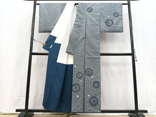 平和屋着物●訪問着 本場染大島紬 絞り 丸文 正絹 逸品 BAAX9610yc