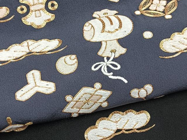 平和屋着物●豪華黒留袖 総刺繍 駒刺繍 宝尽くし花文 暈し染め 正絹 逸品 BAAX9611yc