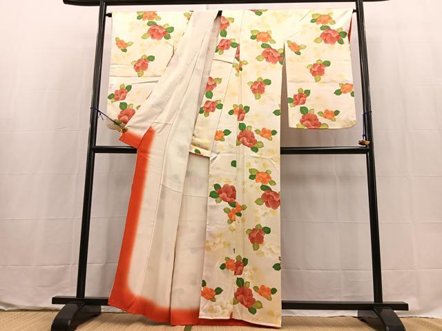 平和屋着物■上質な小紋 椿 暈し染め 正絹 逸品 BAAX9619yc