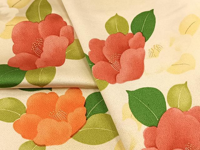 平和屋着物■上質な小紋 椿 暈し染め 正絹 逸品 BAAX9619yc