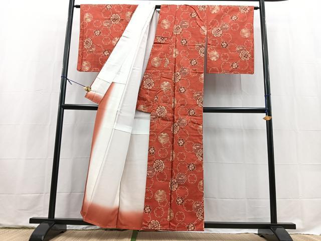 平和屋着物■上質な紬 雪輪花文 正絹 逸品 BAAX9623yc