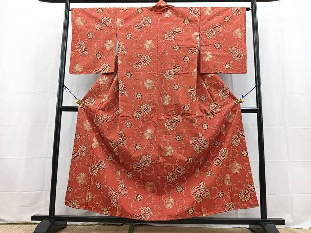 平和屋着物■上質な紬 雪輪花文 正絹 逸品 BAAX9623yc