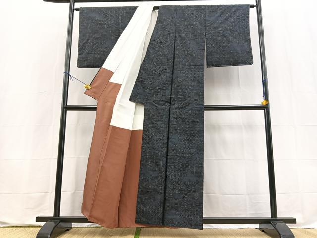 平和屋着物■本場大島紬 幾何学花文 証紙付き 正絹 逸品 BAAX9625yc