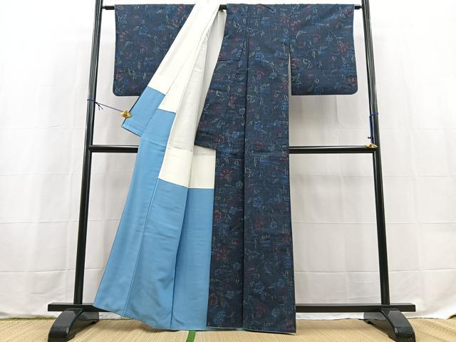 平和屋着物■上質な紬 更紗花文 正絹 逸品 BAAX9634yc
