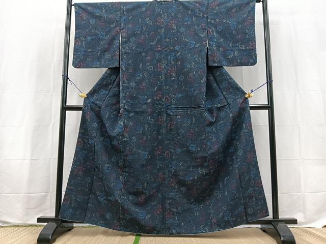 平和屋着物■上質な紬 更紗花文 正絹 逸品 BAAX9634yc