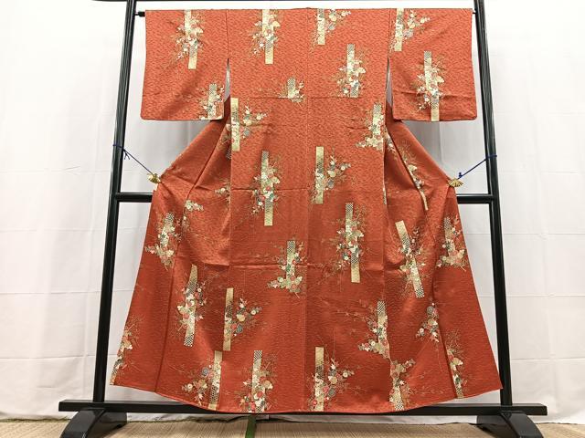 平和屋着物■上質な小紋 短冊花文 金彩 正絹 逸品 BAAX9642yc