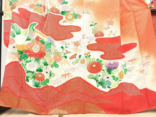 平和屋着物■豪華振袖 絞り 駒刺繍 花鳥文 暈し染め 金彩 正絹 逸品 BAAX9643yc