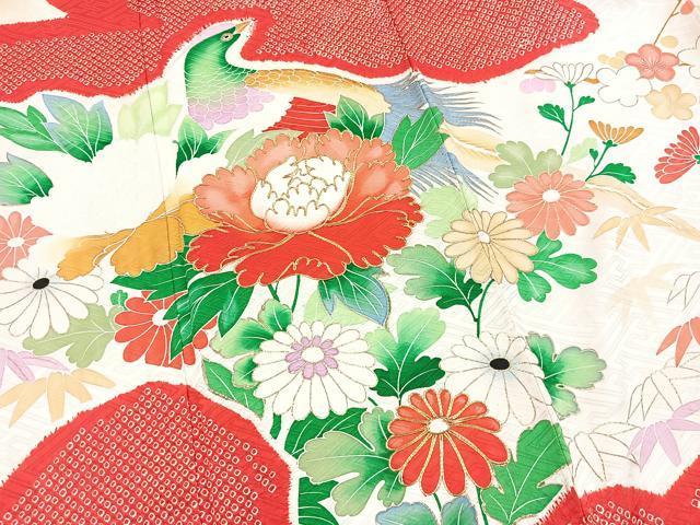 平和屋着物■豪華振袖 絞り 駒刺繍 花鳥文 暈し染め 金彩 正絹 逸品 BAAX9643yc