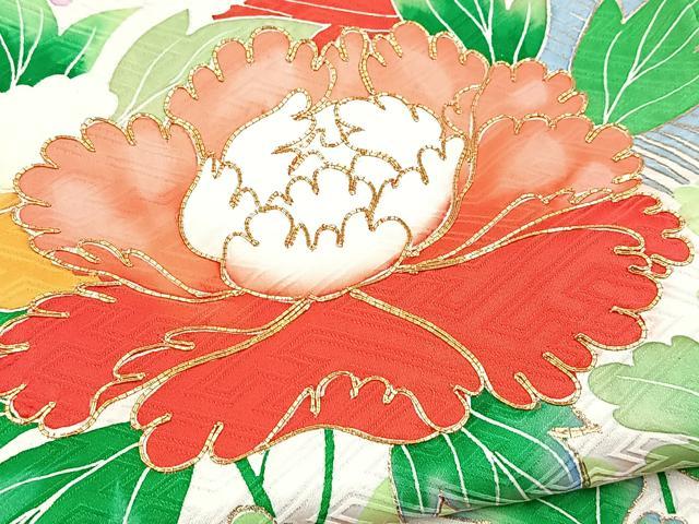 平和屋着物■豪華振袖 絞り 駒刺繍 花鳥文 暈し染め 金彩 正絹 逸品 BAAX9643yc