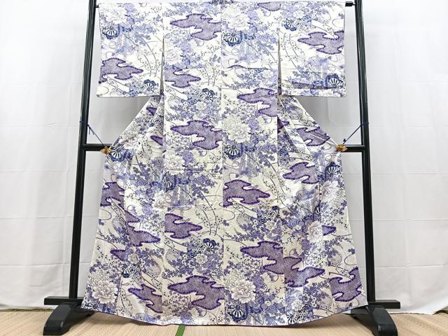 平和屋着物●上質な小紋 立波花車文 金彩 正絹 逸品 BAAX9657yc