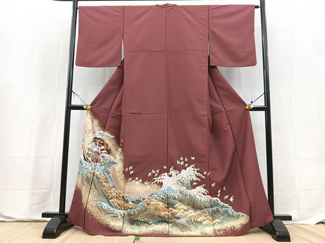 平和屋着物■色留訪問着 飛鳥立波文 金彩 洗える着物 BAAX9685yc